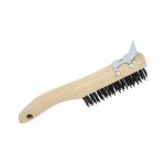 BROSSE METALLIQUE MANUELLE 4 RANGS, MANCHE COURT, ACIER AU CARBONE, AVEC GRATTOIR