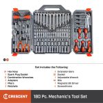 180 PIECES. ENSEMBLE D'OUTILS PROFESSIONNELS SAE/METRIQUES A 6 PANS A ENTRAINEMENT 1/4'' ET 3/8''